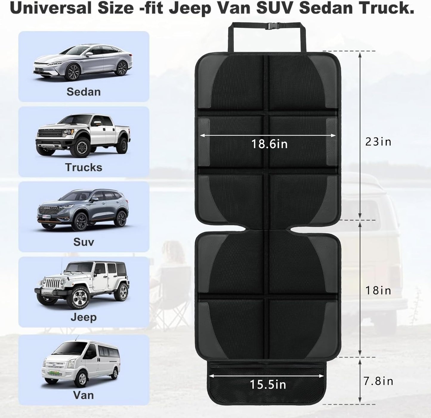 Car Seat Protector for Child Car Seat, 2 Pack Baby Car Seat Covers with Mesh Pockets & Non-Slip Backing 600D Durable Seat Protector Under Baby Car Seat for Car Back Seat (Black, Large)