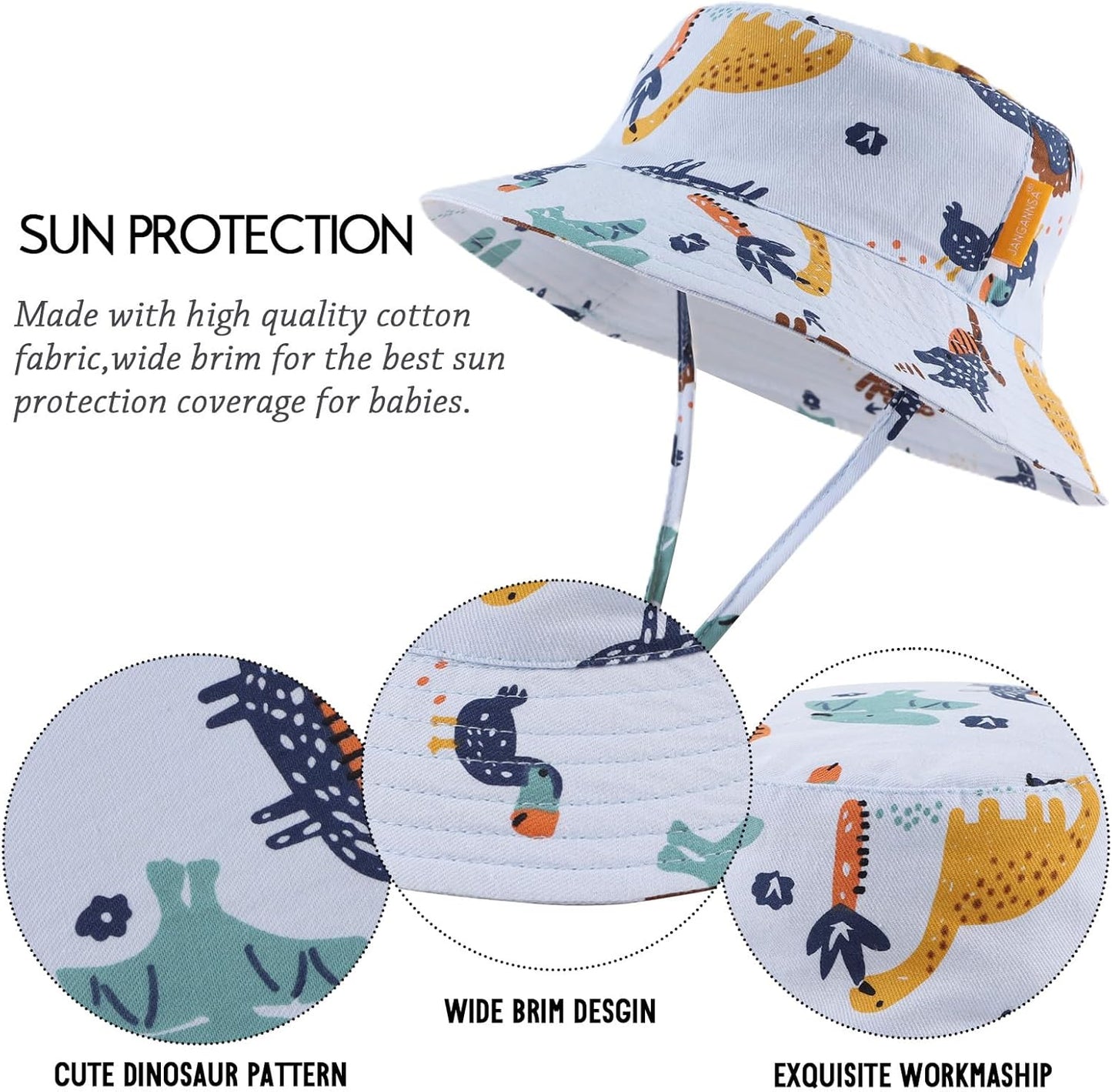 JANGANNSA Cotton Baby Sun Hat Infant Toddler Boys Girls Bucket Hats Summer Sun Protection Kids Beach Caps