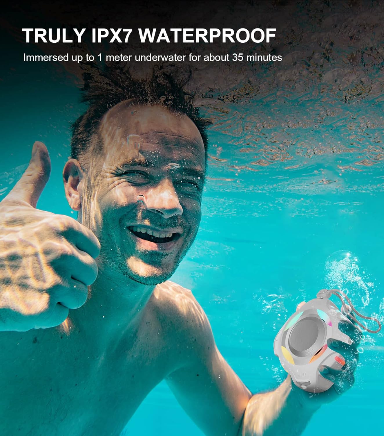 comiso Shower Bluetooth Speaker, IPX7 Waterproof Speaker with Multiple Light, Floating, Wireless Speakers with Punchy Bass and Loud HD Sound 2000mAh for Travel Beach Shower, Gift for Men, Women