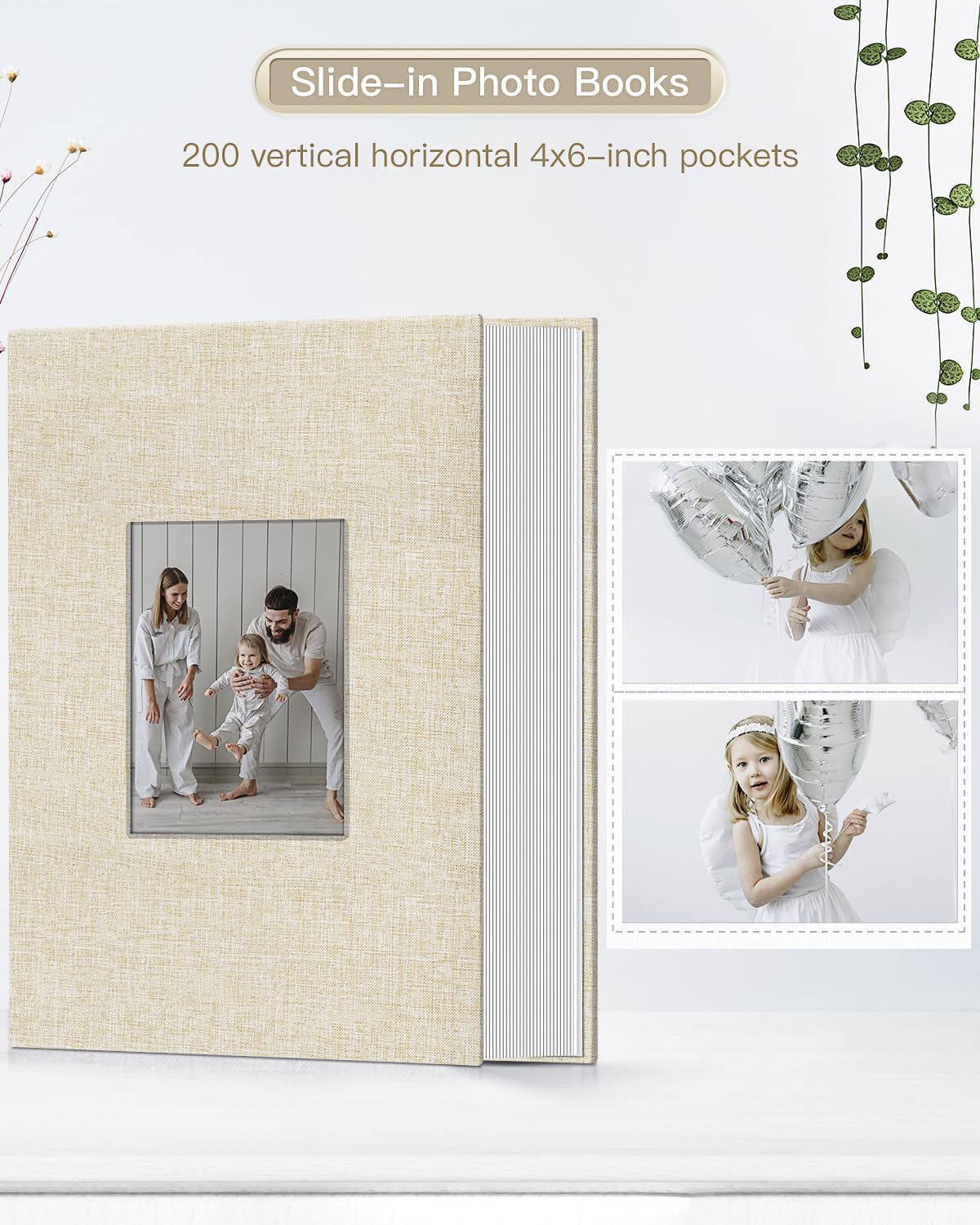 popotop Photo Album 4x6-200 Photos Photo Books with 200 Horizontal Pockets,Linen Cover Albums for Family Wedding Anniversary Baby Vacation Pictures