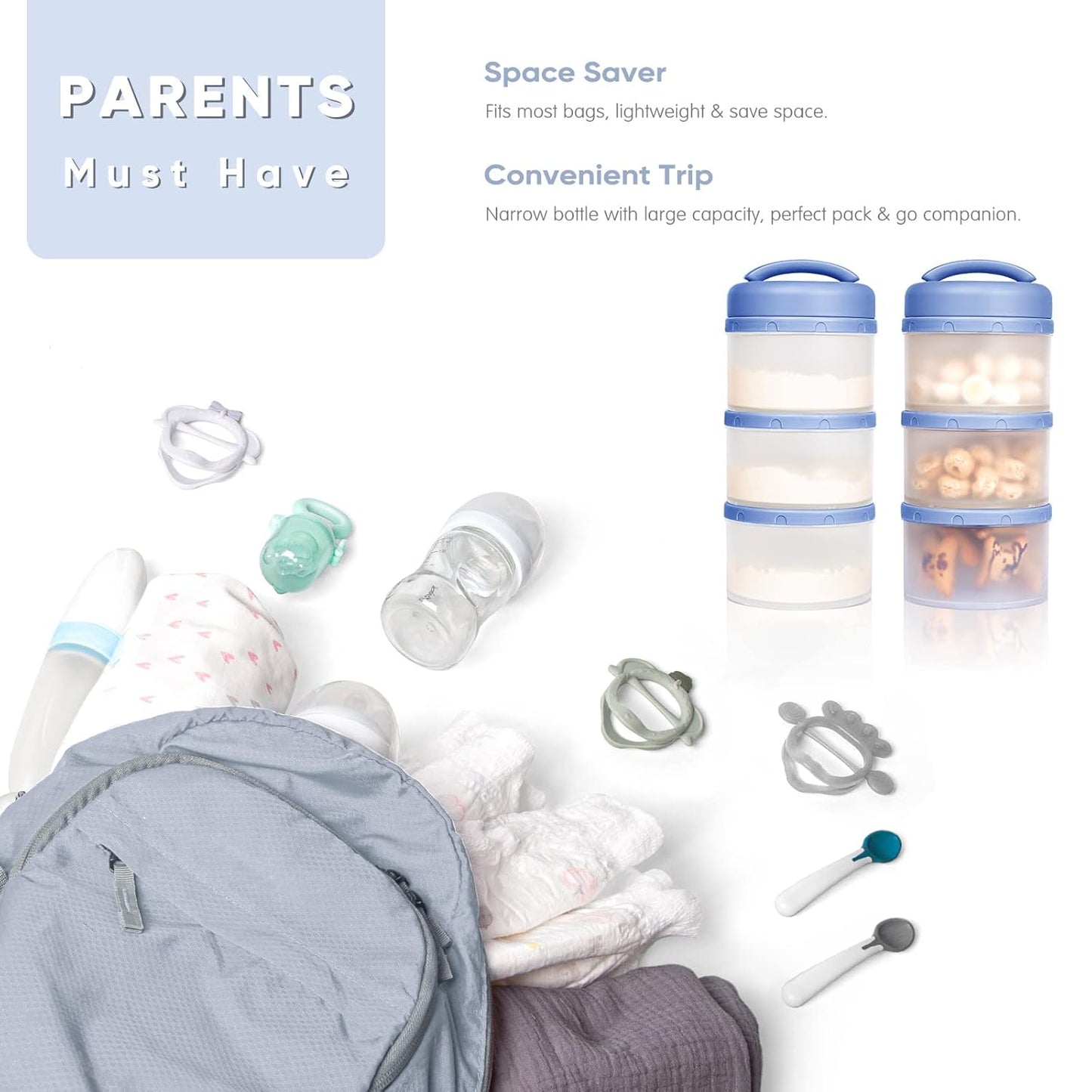 Termichy Stackable Formula Dispenser Portable Milk Powder Container, 2 Pack, Blue