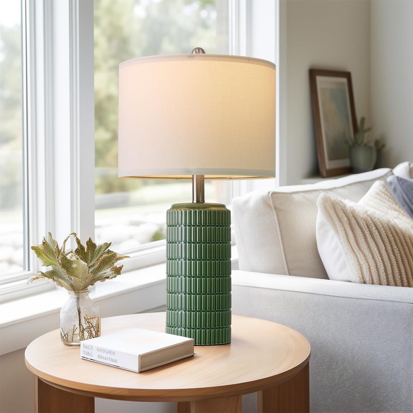 PoKat 23" Dark Green Ceramic Table Lamps Set of 2, Modern Table Lamps for Living Room, Farmhouse Lamps for Bedroom Night Stands, Traditional Nightstand Desk Decor Lamps