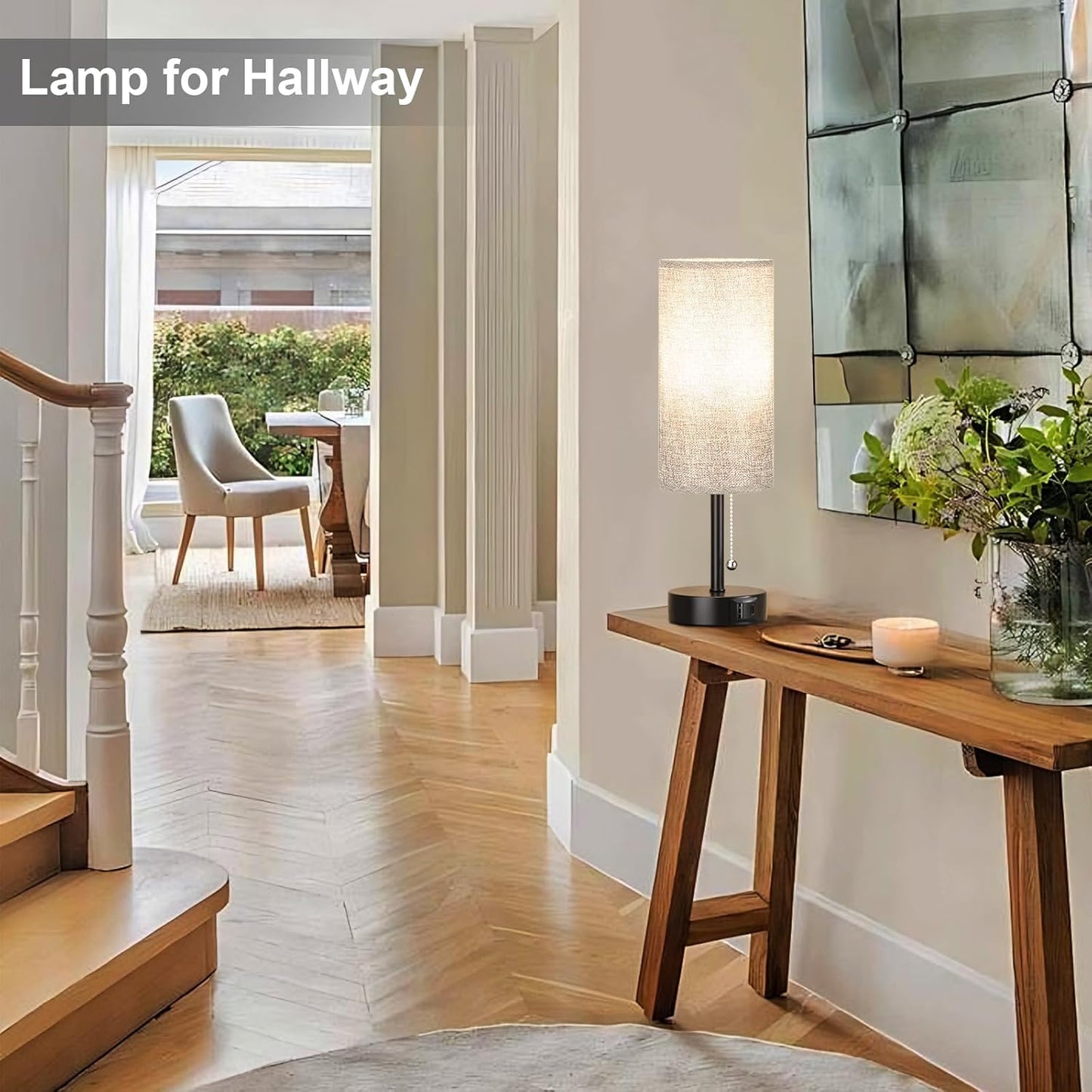 Grey Bedside Lamps for Bedroom Set of 2 - Nightstand Table Lamp with USB A + C Charging Port, 3 Color Temperatures Pull Chain Night Stand Light, Side Table Desk Reading Lamp for Living Room/Dorm Room