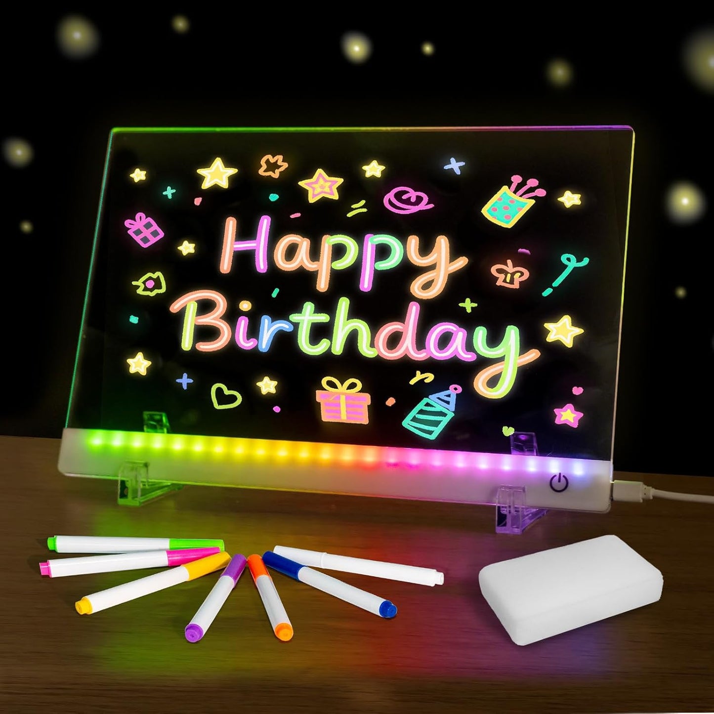 Led Drawing Board with Colors, Acrylic Dry Erase Board with Stand, 4 Modes & 6 Colors, Include 7 Dry Erase Markers, Clean Spone, Birthday Gift for Boys Girls, Party, Halloween, Christmas Home Decor