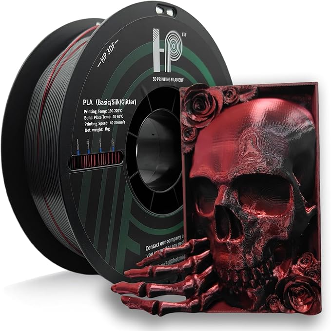 3D Printer Filament, Silk PLA, Color Changeable PLA Filament 1.75mm, Changes Color with Light and Angle, Dimensional Accuracy+/-0.02mm, 1KG Spool (2.2 lbs), Fit Most FDM Printer(Silk Red Black)