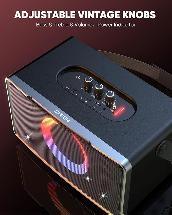 GFEEN Portable Bluetooth Speaker: 200W Peak, Deep Bass, 15H Playtime, Large Party Wireless Speakers, Powerful Loud Sound, Light Show, Fast Charging for Outdoor, Backyard, Home(Silver with 2Mic)