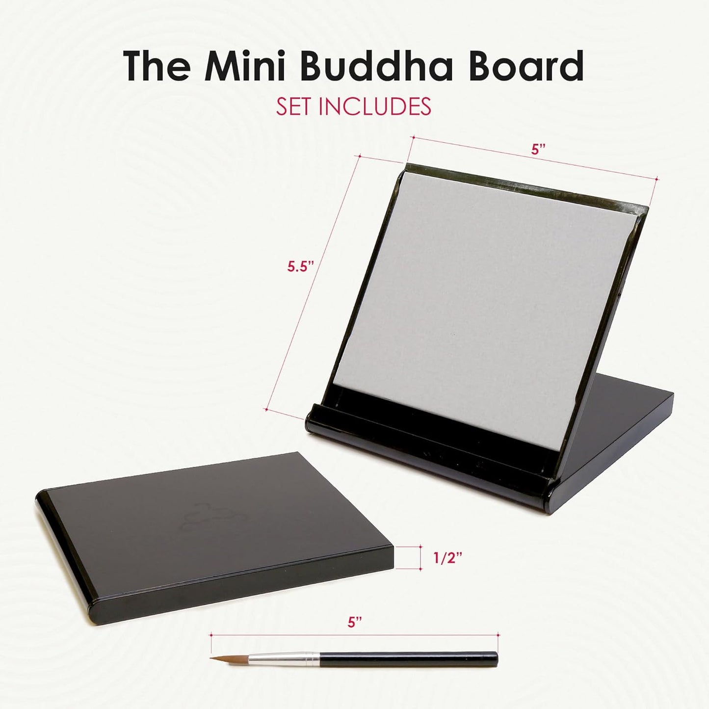 Mini Buddha Board Art Set: Water Drawing Writing Board w/ Mini Water Brush for Mindfulness & Meditation – Zen Based Drawing Board - Painting & Art Supplies – Ideal Relaxation Gifts (5” x 5”, Black)