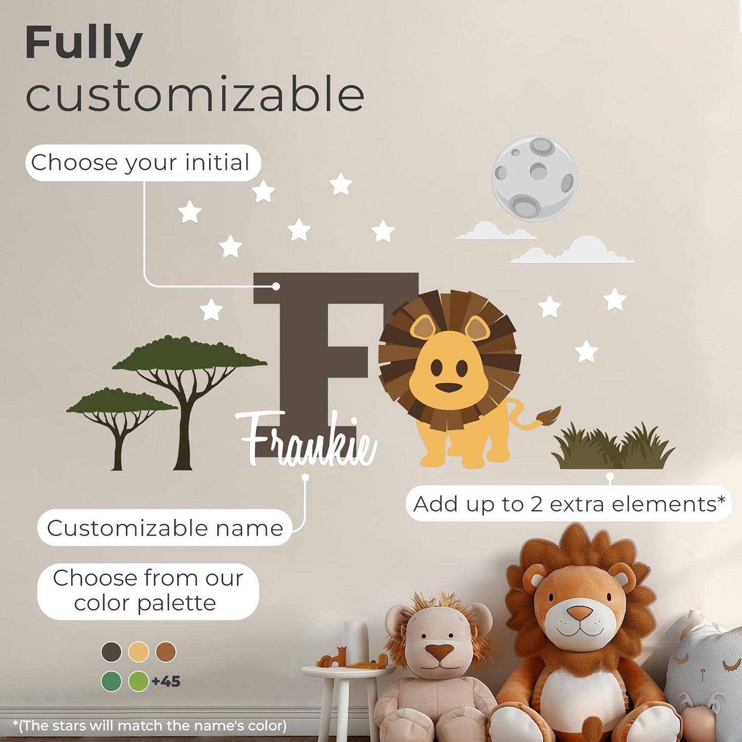 CRYPTONITE Lion King Personalized Name Decal, Multicolor Options, Wall Decor, Vinyl, for Baby & Kids