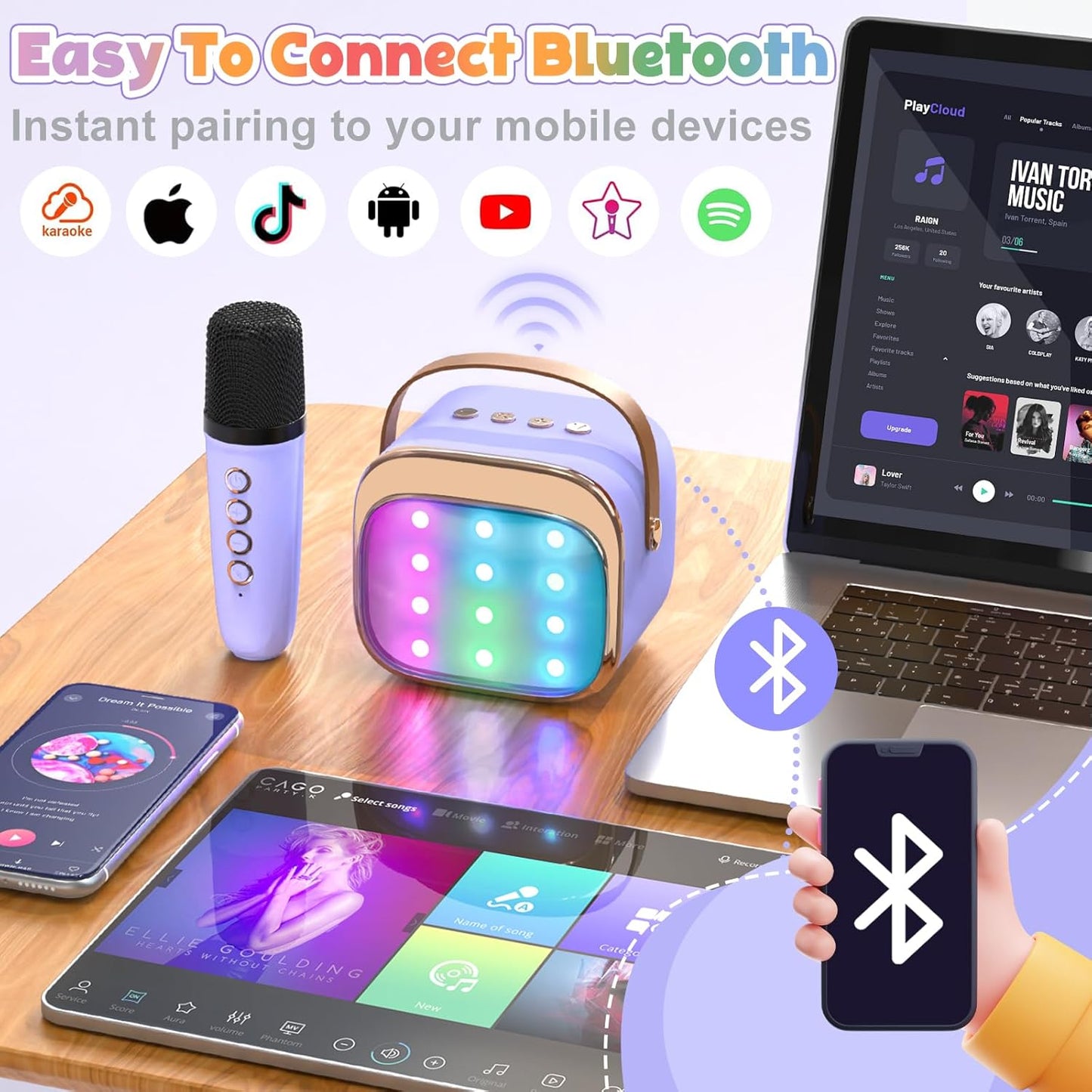 FLUESTON Mini Karaoke Machine for Kids Adults, Portable Bluetooth Speaker with Wireless Microphone, Birthday Kids Gifts Toys for Girls Ages 3, 4, 5, 6, 7, 8, 9,10,11,12+ Years Old