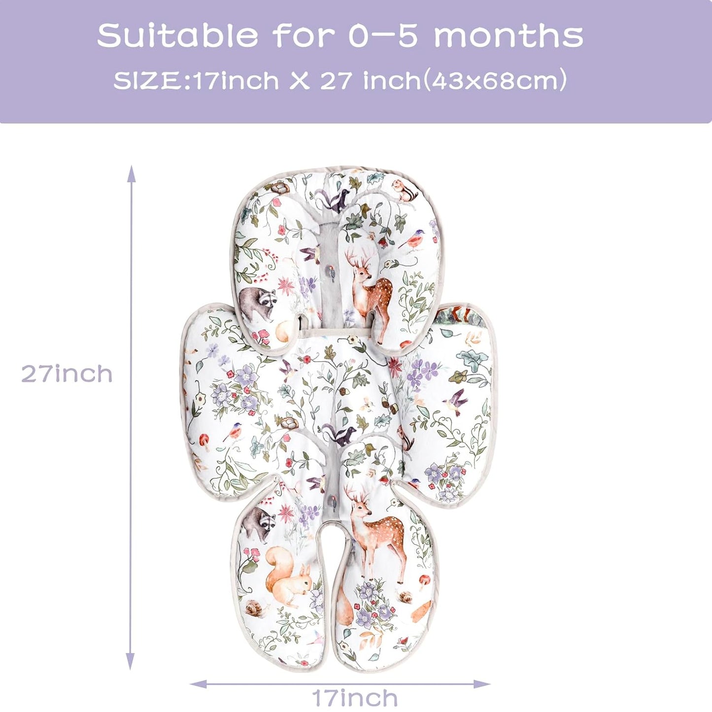 2 in 1 Infant Car Seat Insert, Car Seat Head Support Baby Girls Boys, Soft Newborn Carseat Insert Cushion, Perfect for Carseats, Strollers, Swings (Gray Animals)