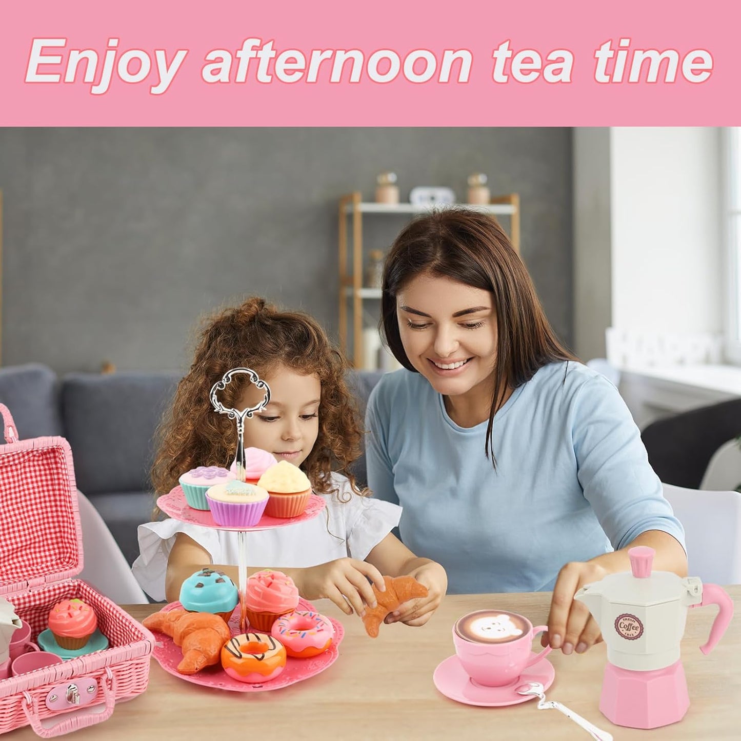 Afternoon Tea Toys Set Pretend Play Food Toys for Toddler Girls, Party Tea Playset Toy Gifts for 3 4 5 6 Year Old Girl Boy Kids Toddlers