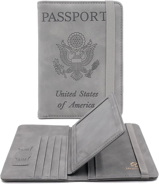Melsbrinna RFID Passport Holder for Travel, Unisex Adults, Grey, PU Leather, RFID Protected, Passport Cover