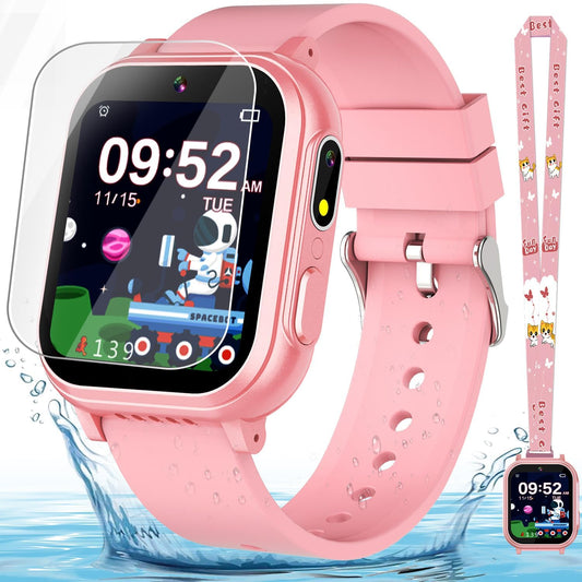 Waterproof Smart Watch for Kids Girls Age 5-12 with 32 Games, Dual Camera, Habit Tracking, Music Player, Video, HD Touchscreen Kids Smart Watch Birthday Gift Toy for 3-12 Year Old (Light Pink)