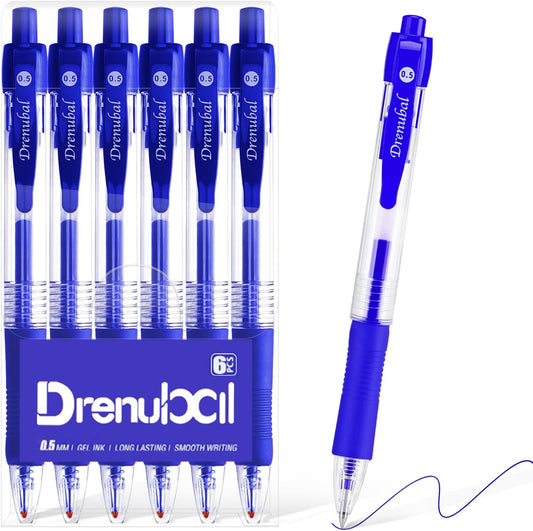 Blue Glide for School Office Retractable Ball Pens, Medium Point (0.5mm), Comfortable Rubber Grip For Writing, 6-Count Pack