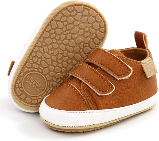 SOFMUO Baby Boys Girls High Top Ankle PU Leather Sneakers Soft Rubber Sole Infant Moccasins Newborn Oxford Loafers Anti-Slip Toddler Wedding Uniform Dress Shoes