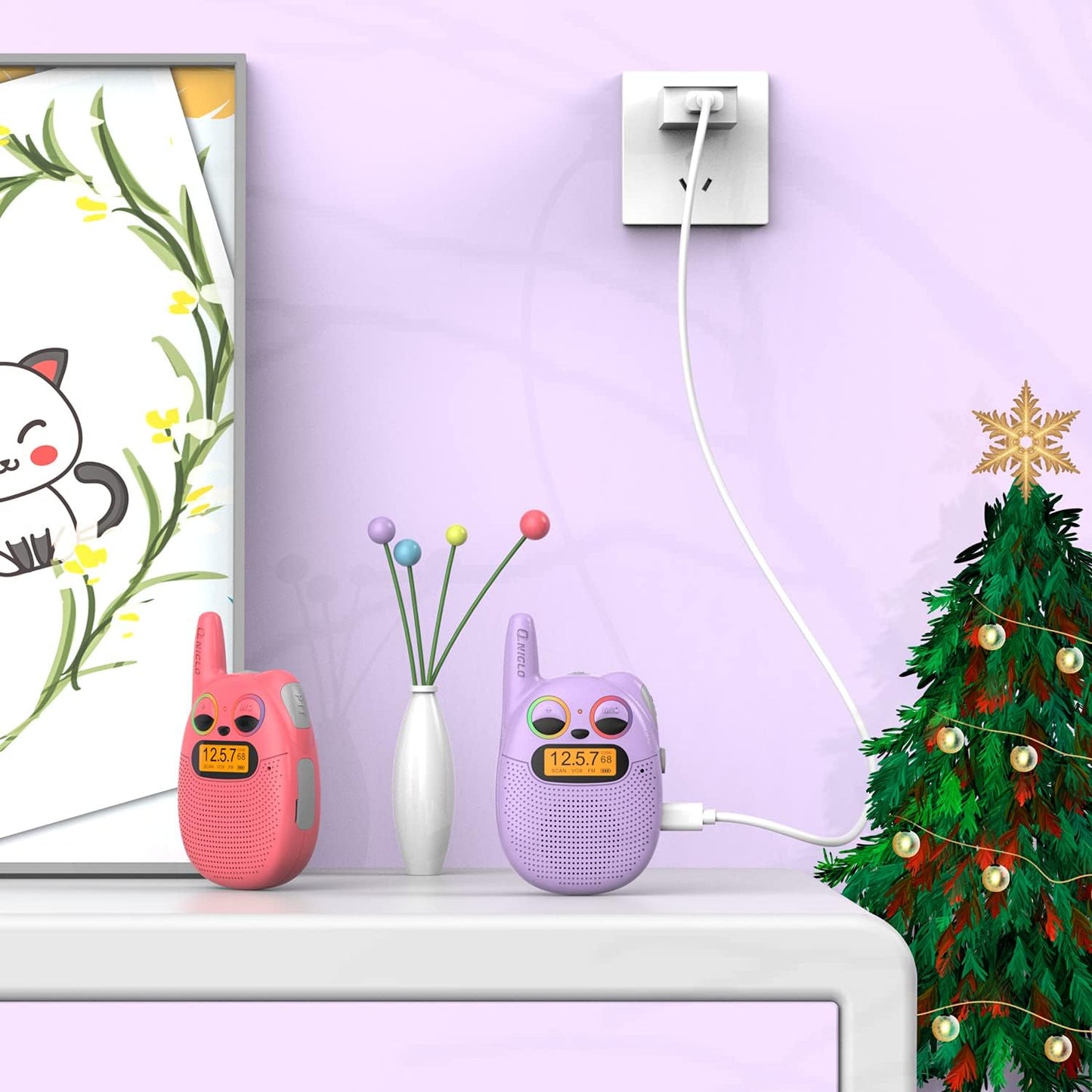 Walkie Talkies for Kids Rechargeable, Christmas Birthday Gifts for Girls Age 3-9,Easy to Use Kids Walkie Talkies,Spy Games Toys for 3 4 5 6 7 8 9 10 12 Year Old Girl with USB Chargeable Battery 2 Pack