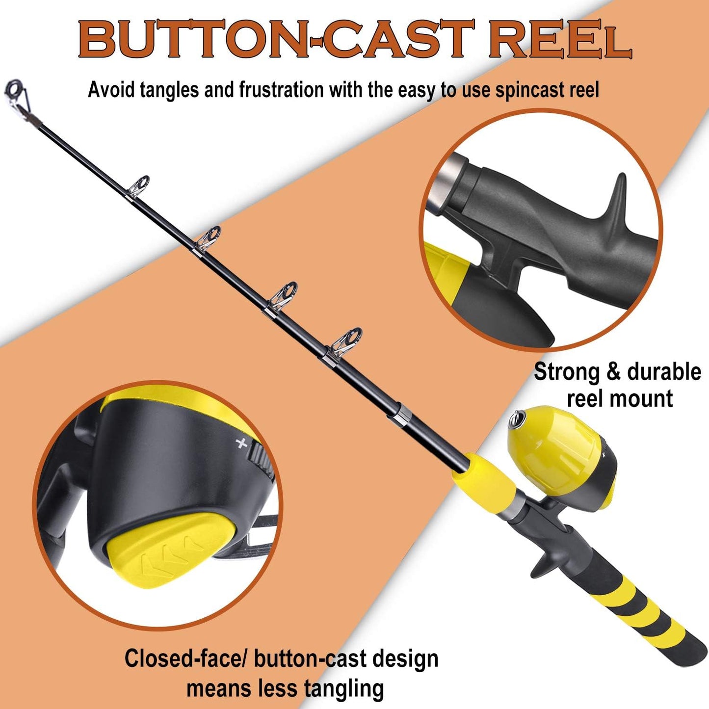 PLUSINNO Kids Fishing Pole, Portable Telescopic Fishing Rod and Reel Combo Kit - with Spincast Fishing Reel Tackle Box for Boys, Girls, Youth