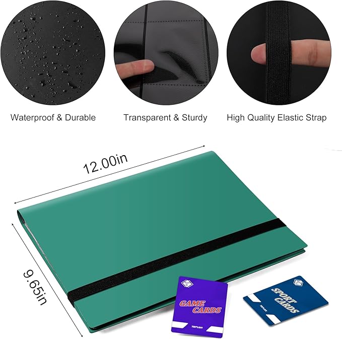 9 Pockets Card Binder for Trading Cards, Baseball Card Collection Binder with 360 Side Loading Pockets Sports Card Book Card Folder Card Album Card Holder Fit for MTG Football Play Cards (Green)