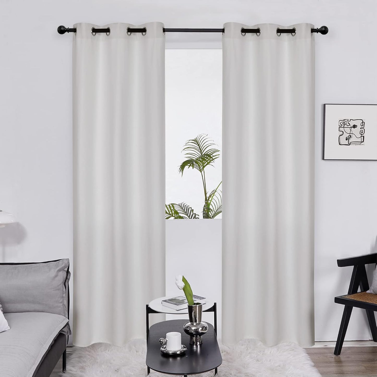 Deconovo Blackout Curtains, Room Darkening Thermal Insulated Window Drapes, Noise Reducing, Grommet Top, 2 Panels 42W x 84L Inch Machine Washable for Bedroom Living Room Nursery Greyish White