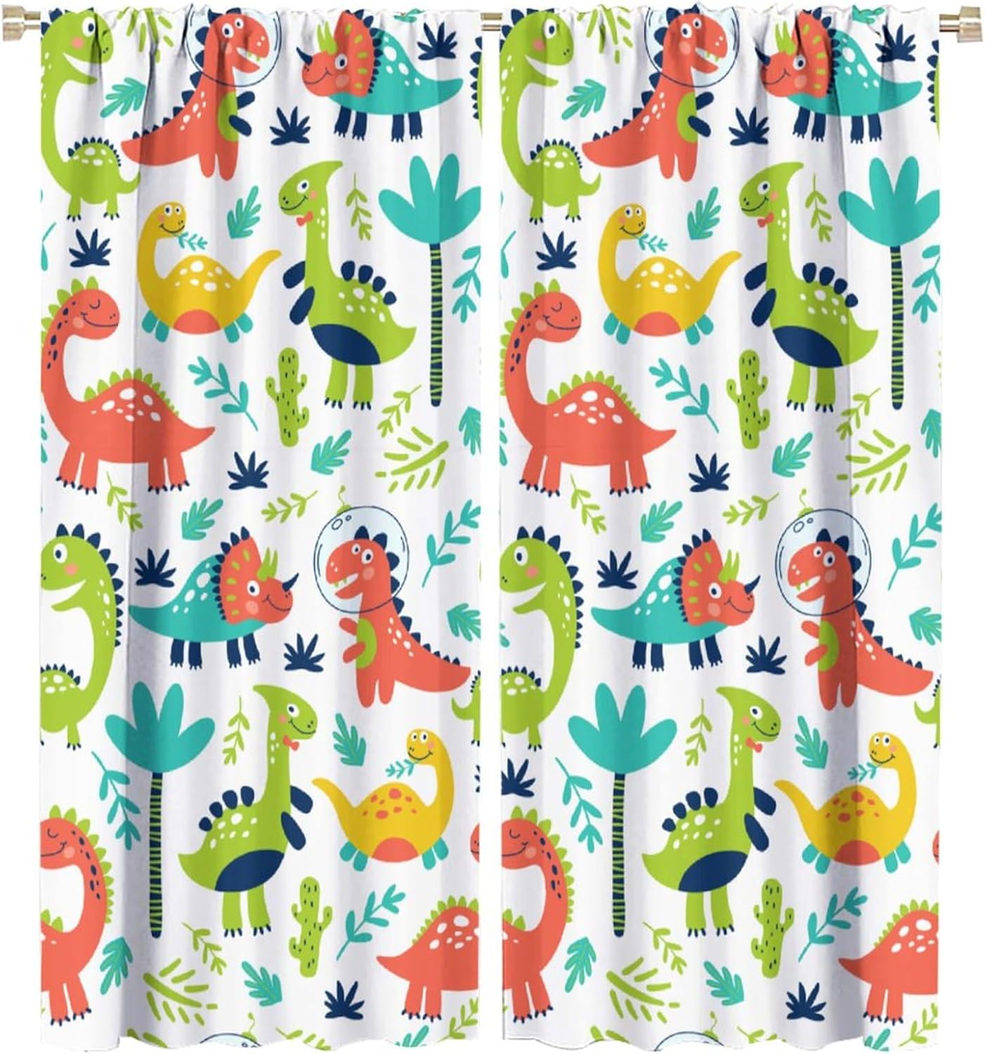 Rustic Dinosaurs Curtains Colorful Dino Kids Boys Cartoon Cute Cool Funny Decor Printed Blackout Rod Pocket Window Drapes for Living Room Bedroom W27.5xL63in 2 Panels