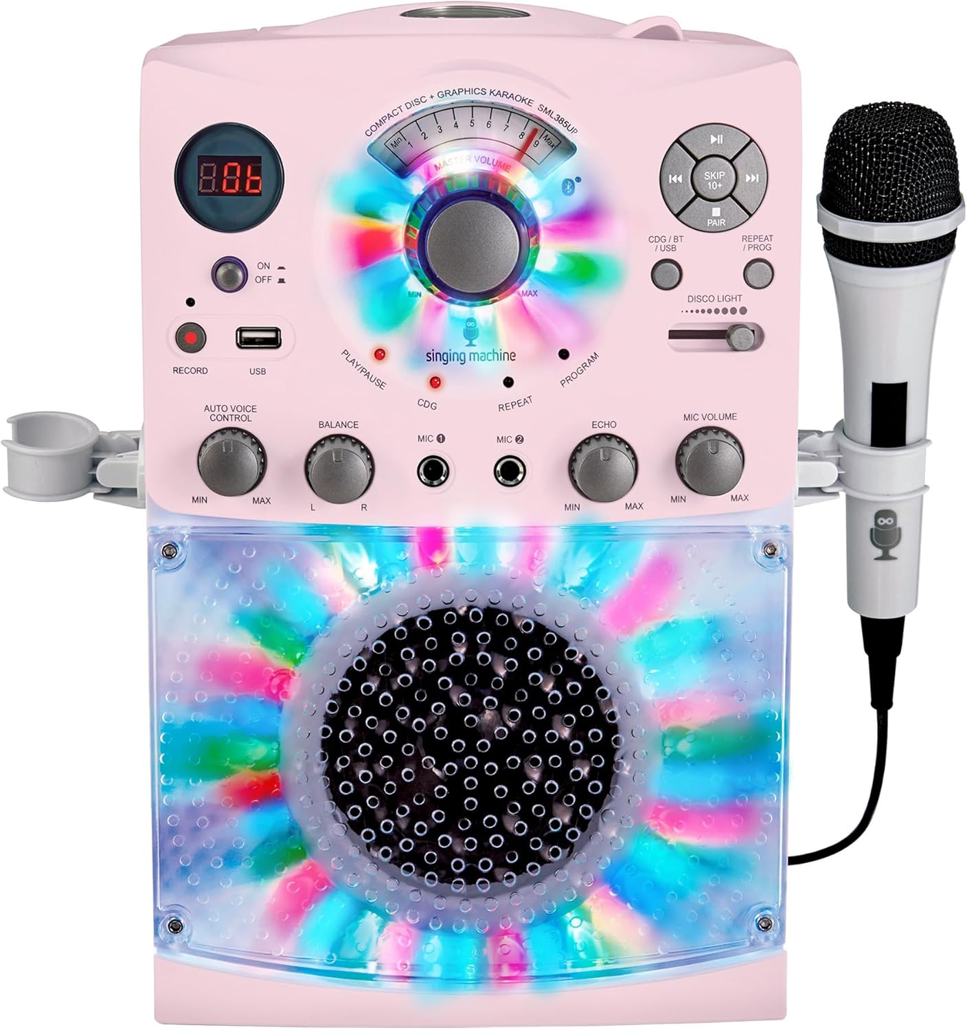 Singing Machine Portable Karaoke Machine for Adults & Kids with Wired Microphone, Rose Gold/Frosted Pink - Built-In Karaoke Speaker, Bluetooth with LED Disco Lights - Karaoke System with CD+G & USB
