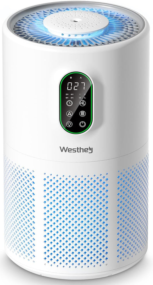 Air Purifiers for Home Large Room up to 1650 ft², WESTHEY H13 True HEPA Air Purifier for Bedroom with Night Light, Air Quality Monitor, Fragrance Sponge, Air Cleaner for Wildfire Smoke Dander Dust