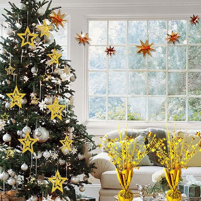 12 Pack Metallic Foil Spray Centerpiece Star Table Decoration Burst Table Centerpieces for Birthday Wedding Anniversary Graduation Holiday Party Supplies Decor, Gold