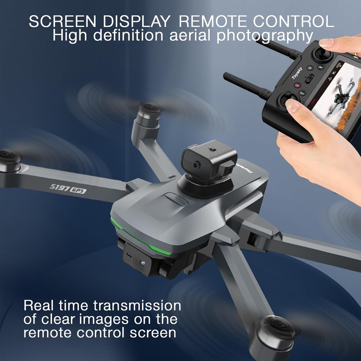 S197 foldable drone HD camera with screen fixed height hovering one key takeoff and landing 3 batteries safety aerial photography toys indoor and outdoor remote control quadcopter