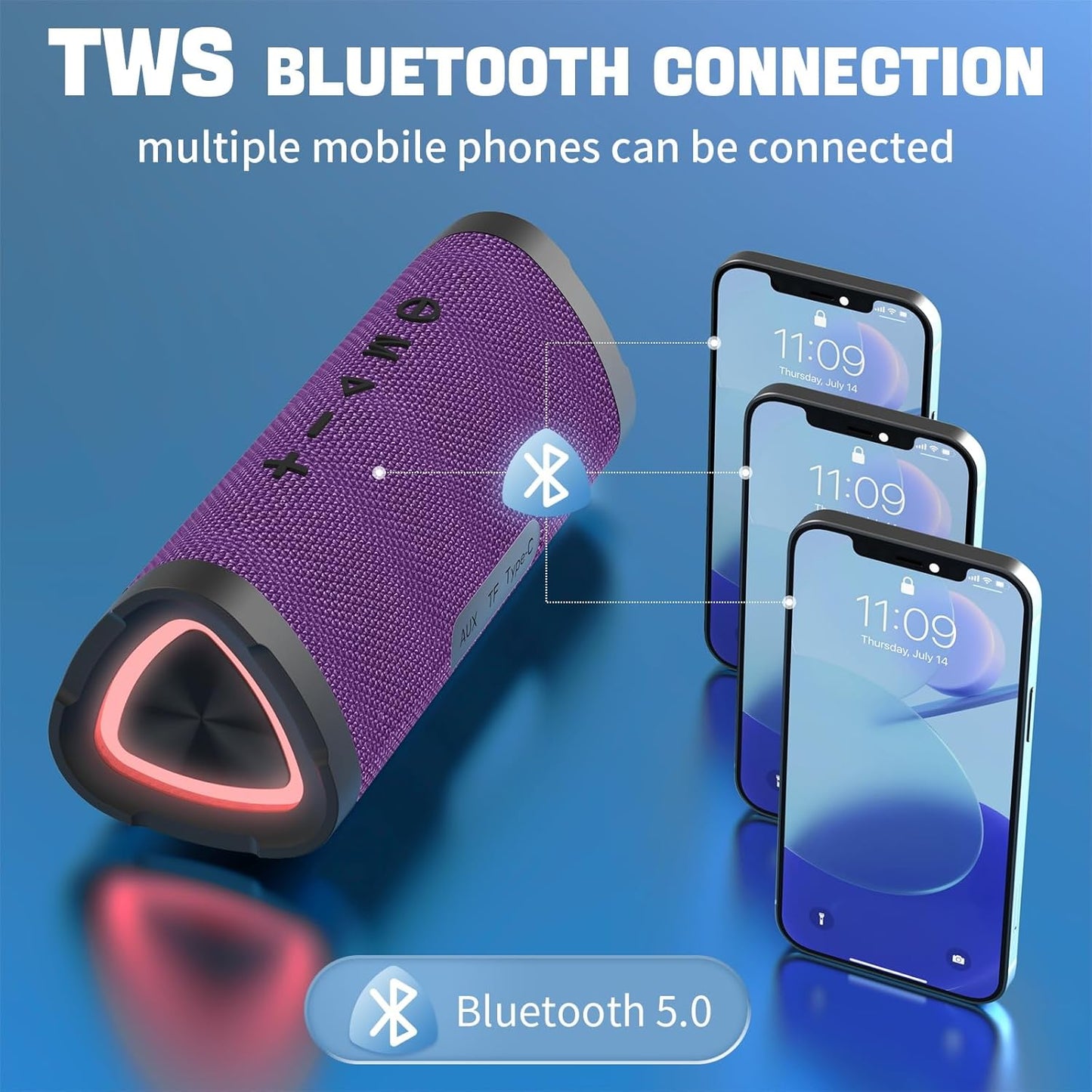 Vanzon Bluetooth Speakers V40 Portable Wireless Speaker V5.0 with 24W Loud Stereo Sound, TWS, 24H Playtime & IPX7 Waterproof, Suitable for Travel, Home&Outdoors,Hij-Purple