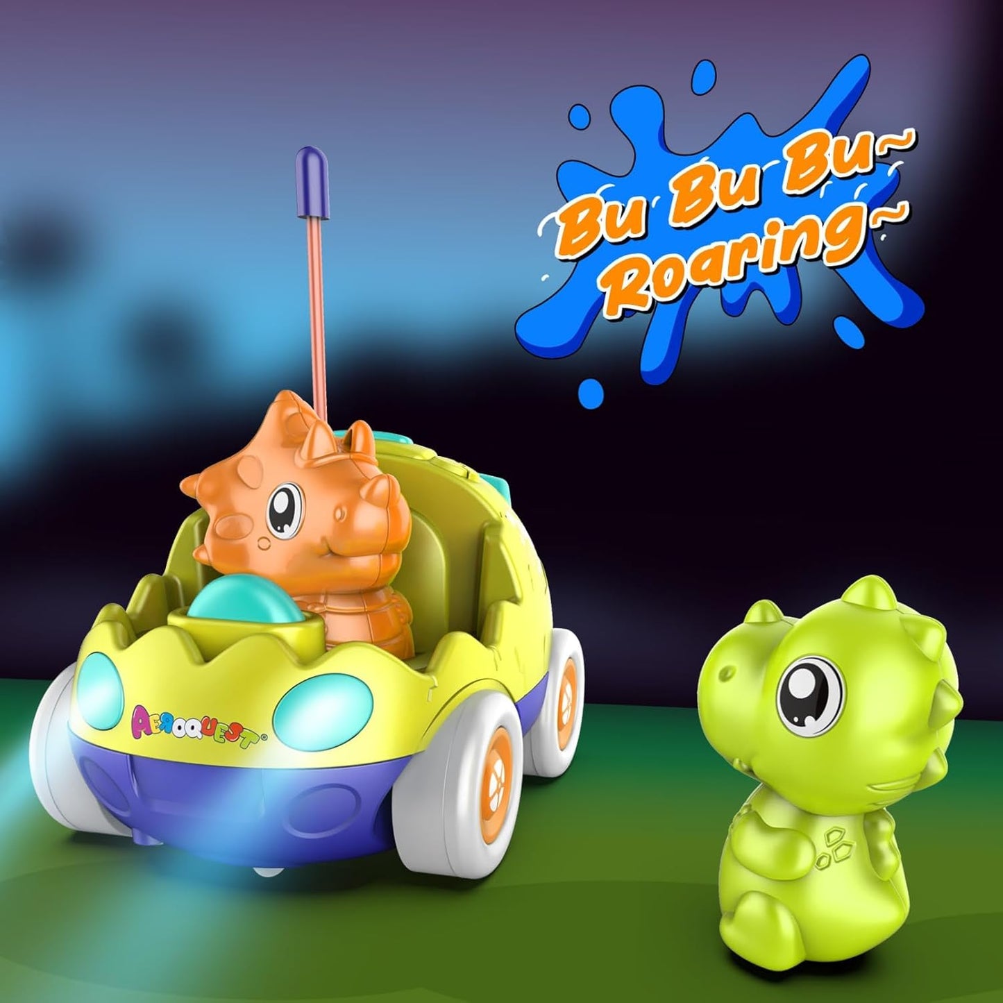 Remote Control Car for Toddlers Toddler Toys for 18+Months RC Cars with LED Lights & Music Dinosaur Toy for Kids Orange