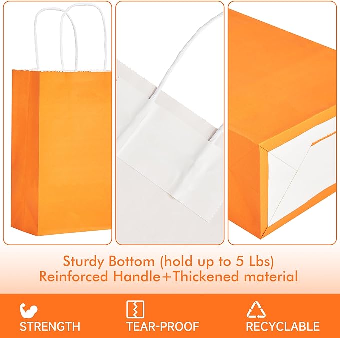 METAPRINT 24 Pcs Rainbow Paper Gift Bags with Handles in Bulk, 5.8x3.2x8.25 inch Small Kraft Paper Bags for Birthdays, Party Favors, Wedding (6 Colors)