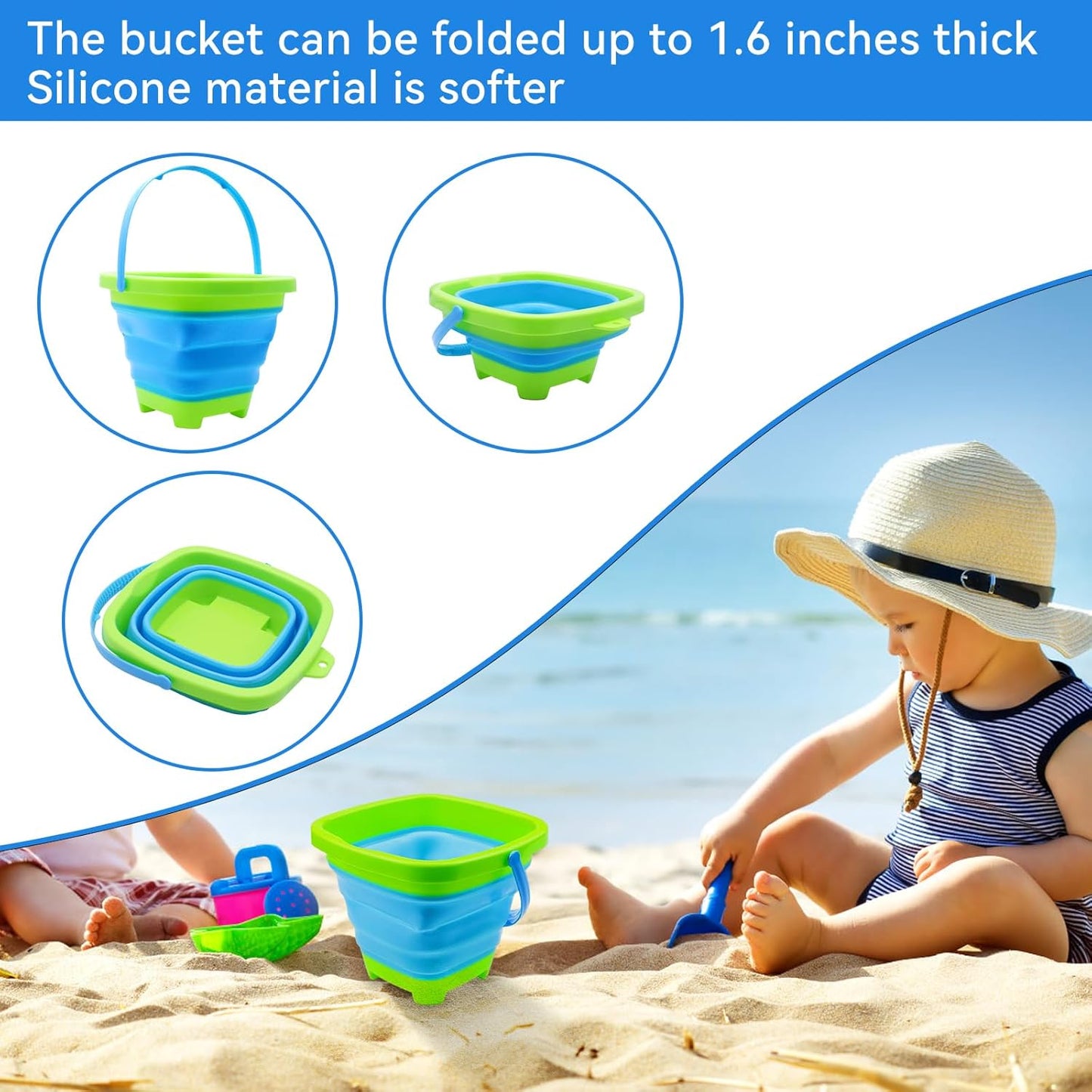 2PCS Fishing Net with Bucket, Telescopic Fishing Landing Net, Collapsible Kids Sand Bucket, Kids Fish Butterfly Catching for Freshwater Saltwater Outdoor Activities