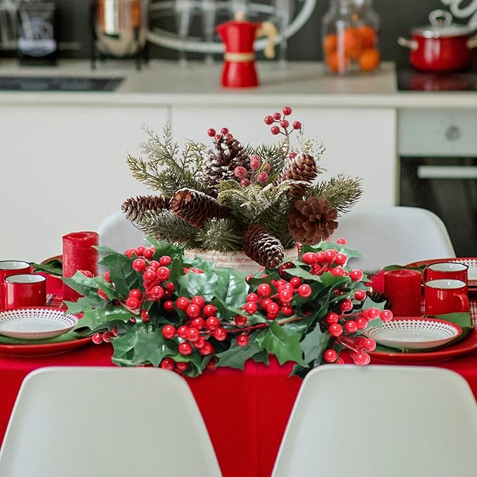 Uguisu 5.6ft Red Artificial Christmas Garland,Eucalyptus Green Garland with Berry Flower Clusters,Artificial Vines for Backdrops, Fireplaces,Dining Tables,Christmas Parties,Indoor and Outdoor Decor.