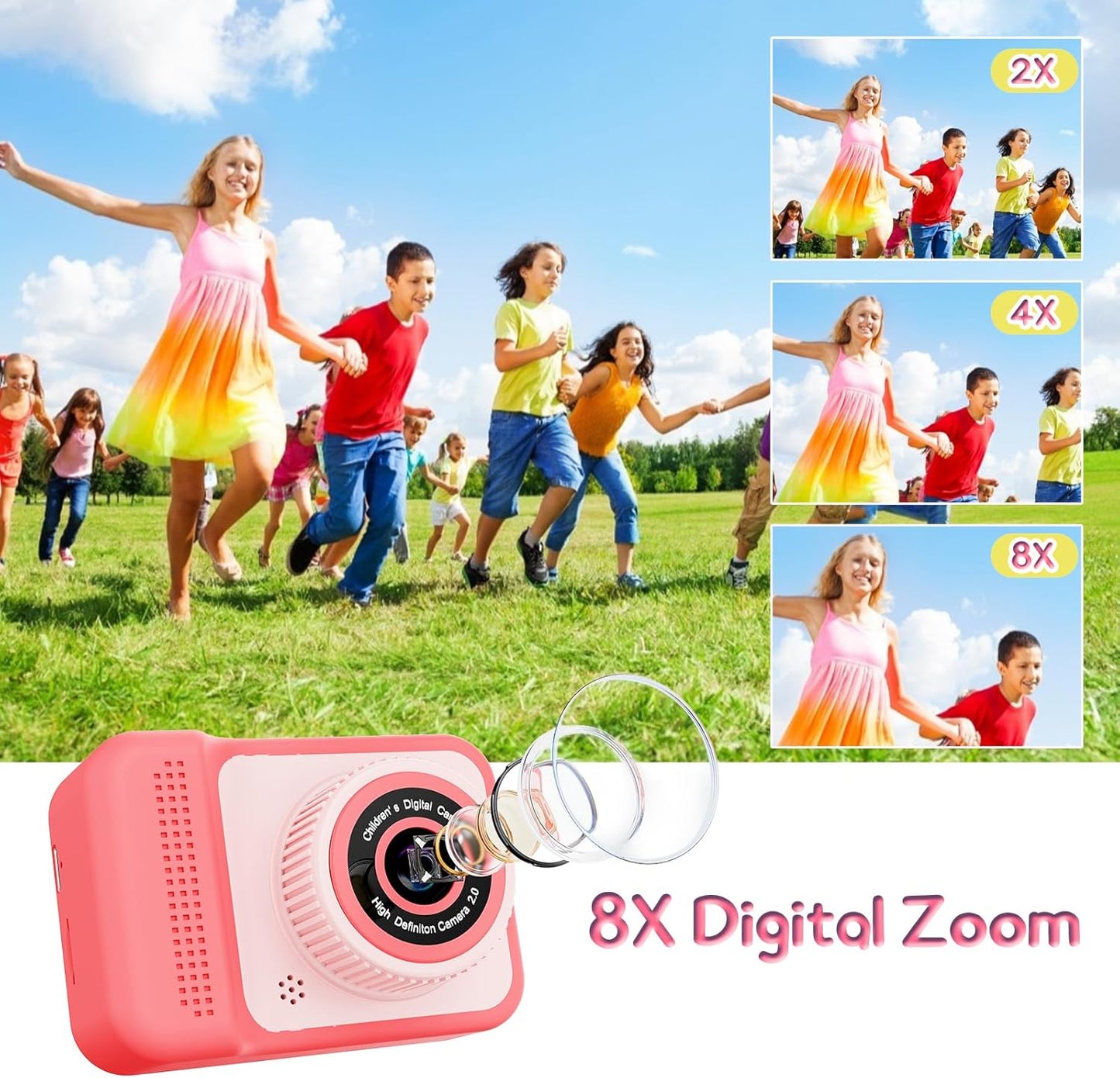 Kids Camera, 1080P Portable HD Digital Camera with 32G SD Card, Birthday Gifts for Girls 3 4 5+ Year Old