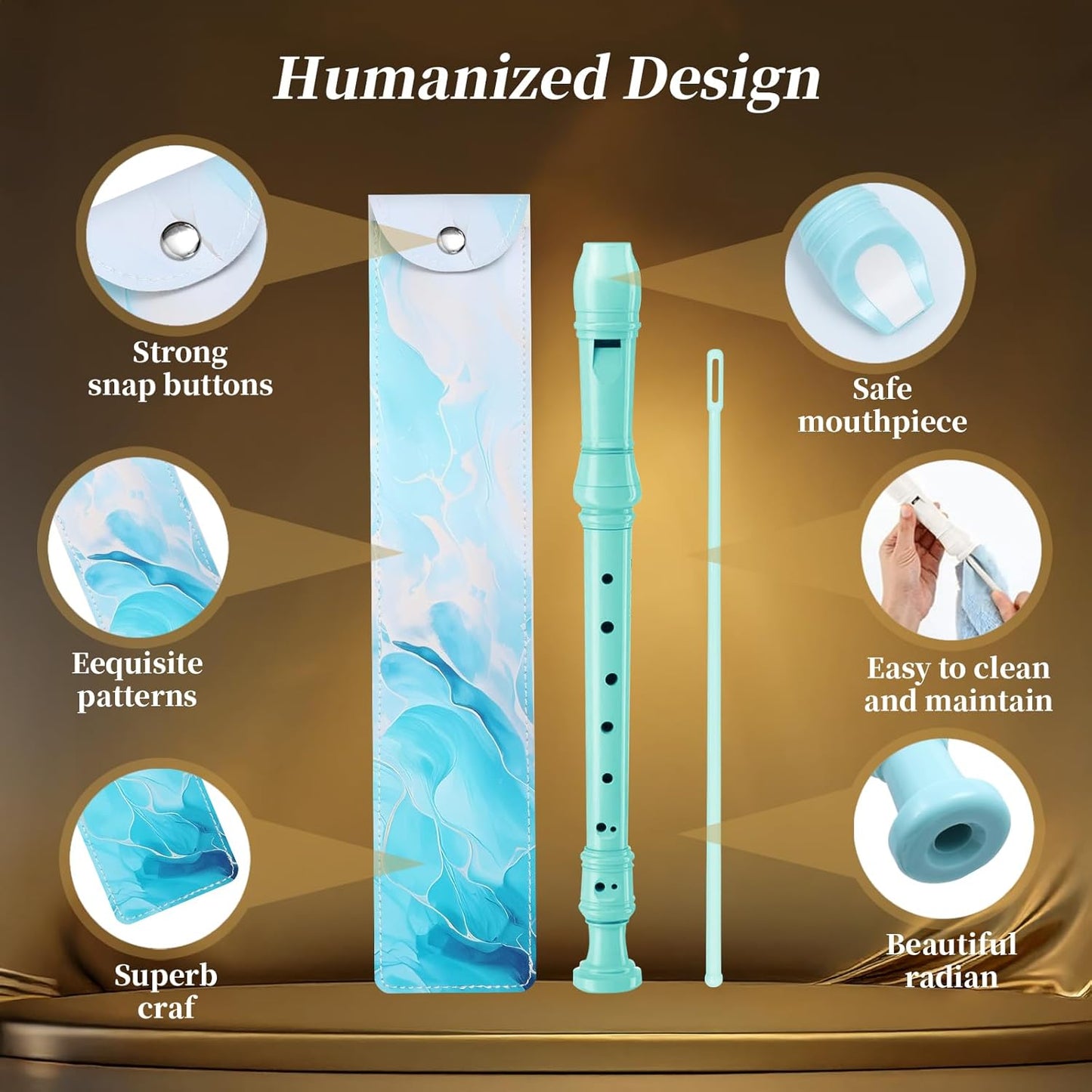 Recorder Instrument for Beginner Kids Adults,8-Hole Soprano Descant Recorder Music Flute with Cleaning Rod & Leather Case For School Student