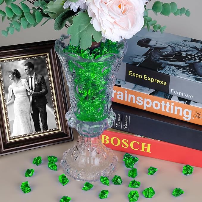 Babenest Acrylic Crushed Ice Rocks, 150 PCS Fake Crystals Plastic Ice Cubes Diamonds Gems for Vase Fillers, Home Decoration, Table Scatter, Event, Wedding, Arts & Crafts (Green)