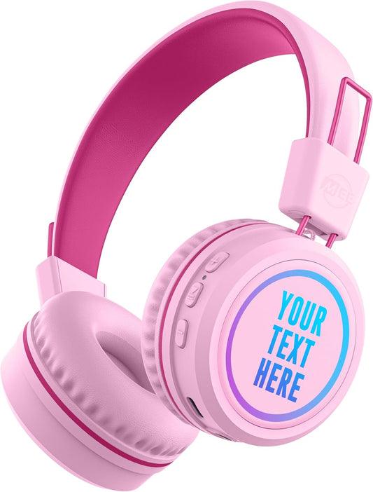 MEE audio KidJamz KJ55BT Personalized Bluetooth Wireless Safe Listening Headphones for Kids w/Custom LED-Backlit Design, Volume Limiter, Mic; Kids Headset for School/iPhone/iPad/Tablet (Pink)
