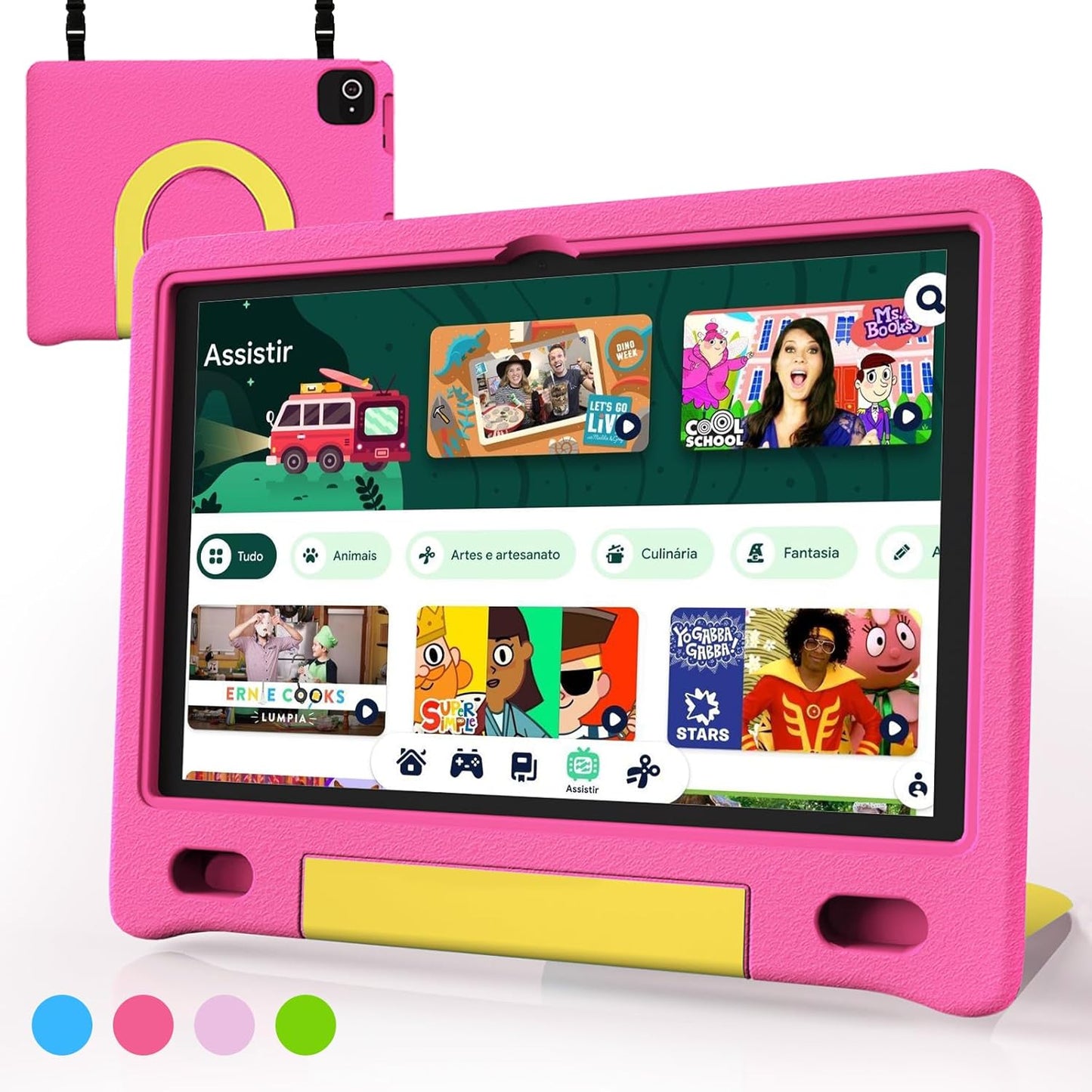 Kids Tablet, 10.1 Inch Tablet for Kids, Android 14, 64GB, Octa-Core CPU, WiFi, Big Battery, Kids Conten, Parental Control, HD Display Children Age 3-12, Bluetooth, Pink Shockproof Case