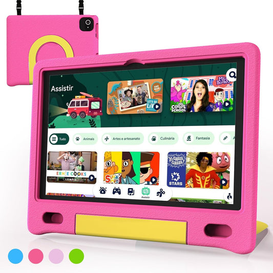 Kids Tablet, 10.1 Inch Tablet for Kids, Android 14, 64GB, Octa-Core CPU, WiFi, Big Battery, Kids Conten, Parental Control, HD Display Children Age 3-12, Bluetooth, Pink Shockproof Case