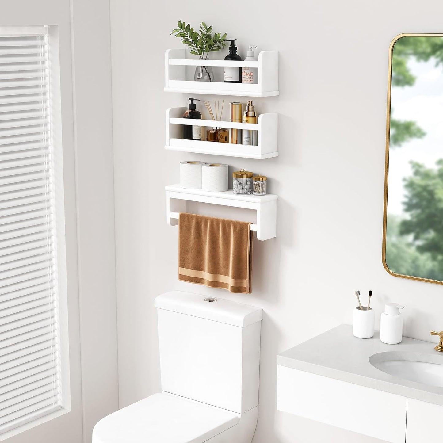 Upgraded White Nursery Book Shelves for Wall, Floating Kids Bookshelf Wall Mounted, Wood Baby Girls Boys Toddler Children Hanging Bookshelves for Kids Room Bedroom Playroom- Set of 3