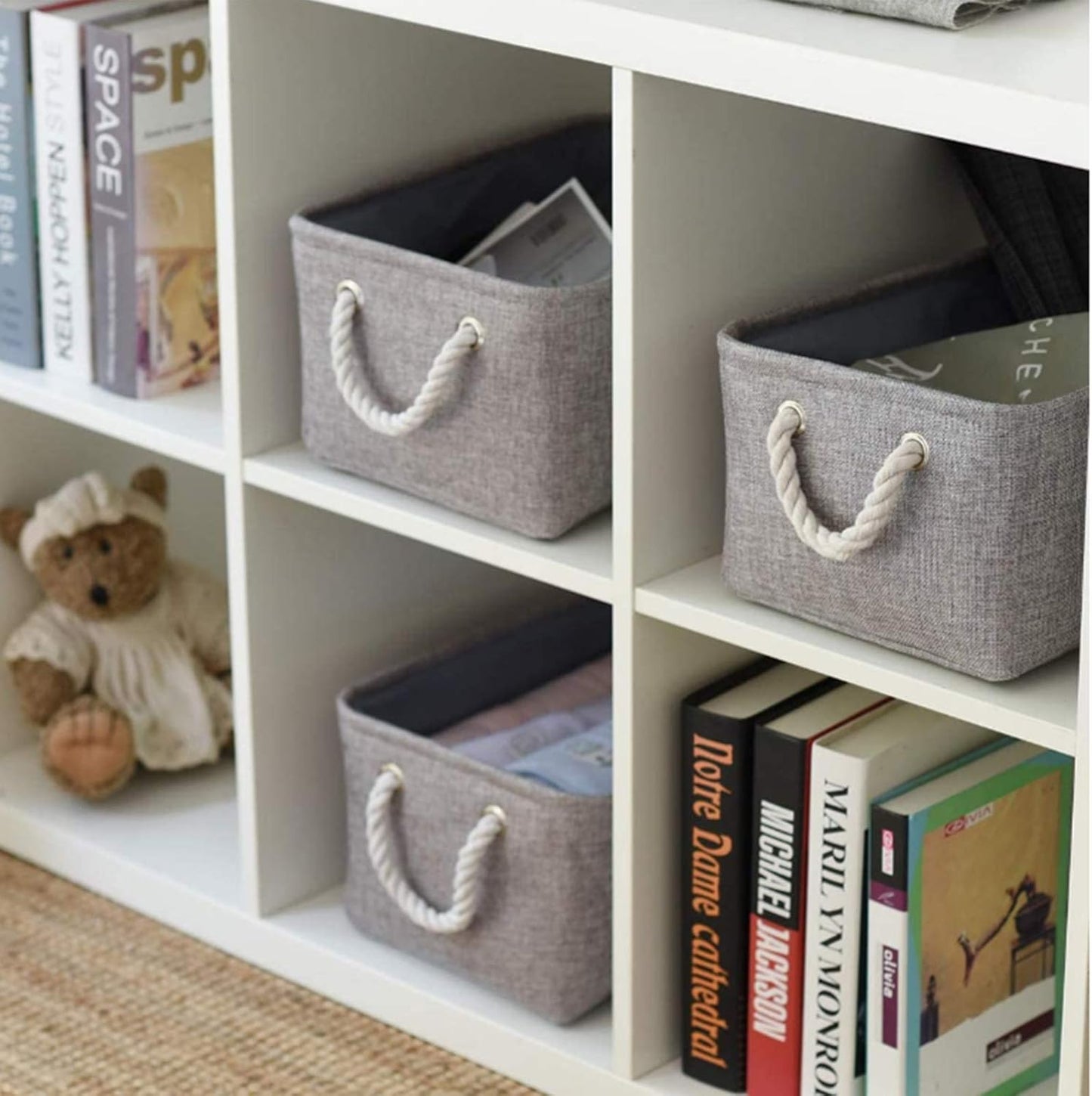 TcaFmac Storage Bins for Organization - Large 3 Pack Canvas Storage Basket for Shelves with Handles, Collapsible Baskets for Organizing for Closet Dog Laundry (Grey 16x12x8 inch)