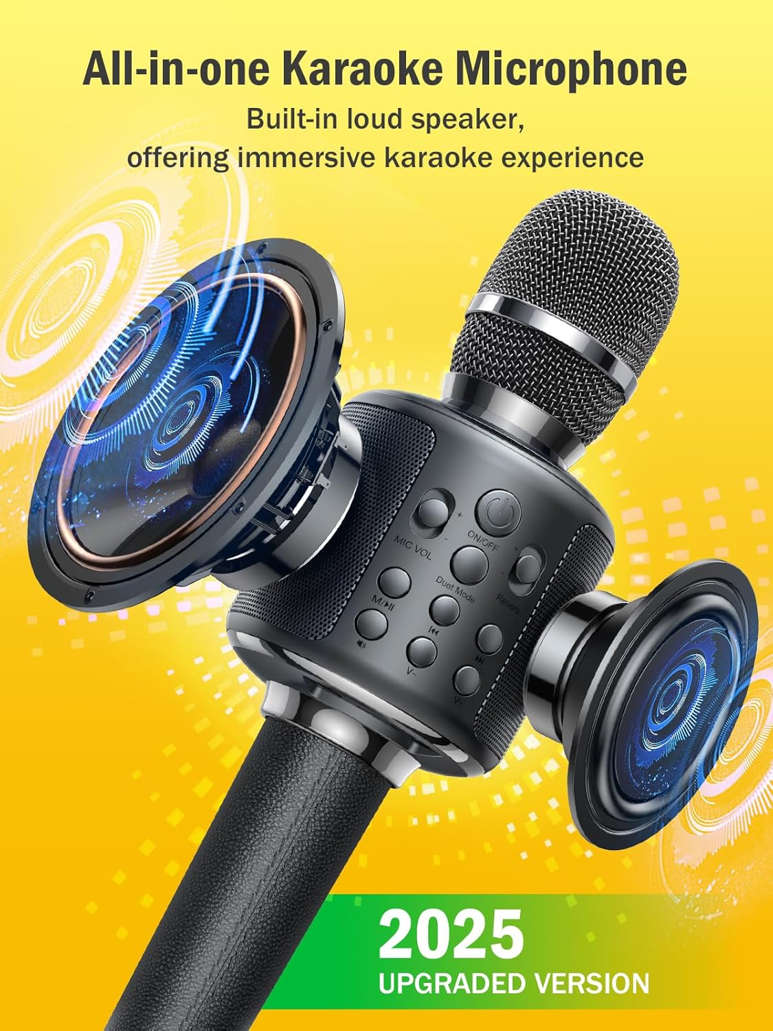 Wireless Bluetooth Karaoke Microphone, Built-in Loud Speaker for 10H Playback, Add Reverb/Duet Mode/Earbuds Monitoring, Portable Karaoke Machine for Entertainment & Singing Practice (Gray)