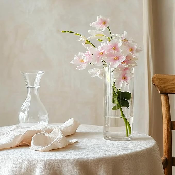 12Pcs Glass Cylinder Vases 8 Inch Tall Clear Flower Vases for Centerpieces Wedding Decoration, Hurricane Floating Candle Holder for Party Table Home Decor