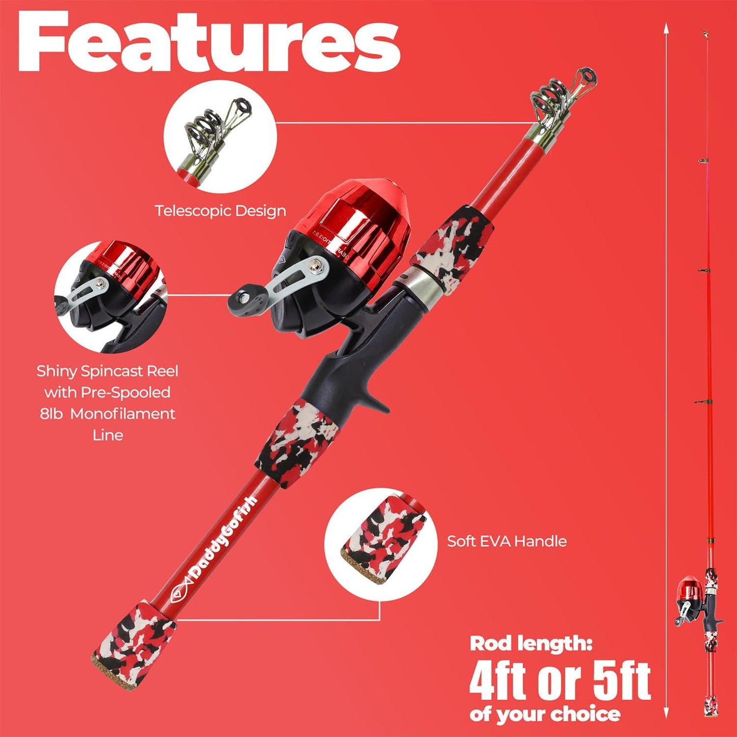 DaddyGoFish Kids Fishing Pole - Rod Reel Combo Tackle Box Starter Set - First Year Small Gear Kit for Boys Girls Toddler Youth Age Beginner Little Children