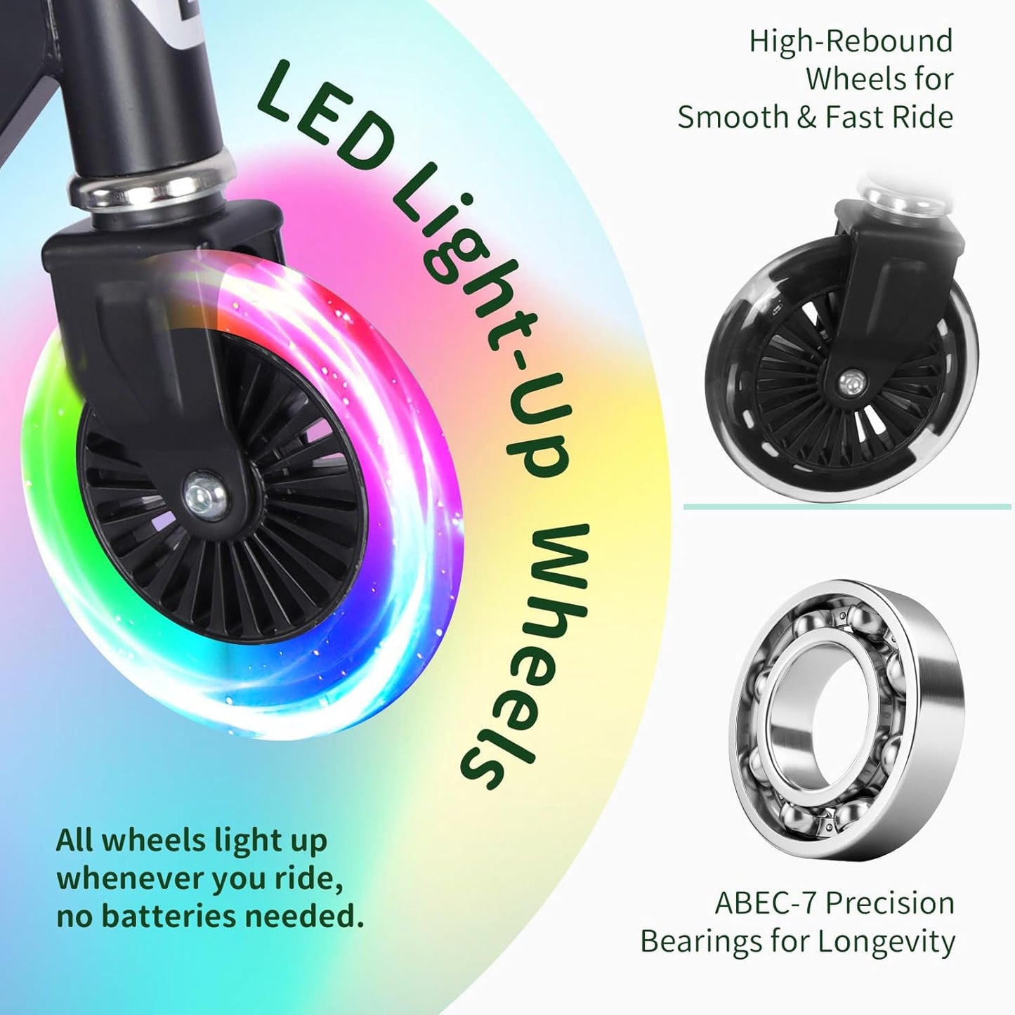 BELEEV V2 Scooters for Kids with Light-Up Wheels & Stem & Deck, 2 Wheel Folding Scooter for Girls Boys, 3 Adjustable Height, Non-Slip Pattern Deck, Lightweight Kick Scooter for Children Ages 3-12