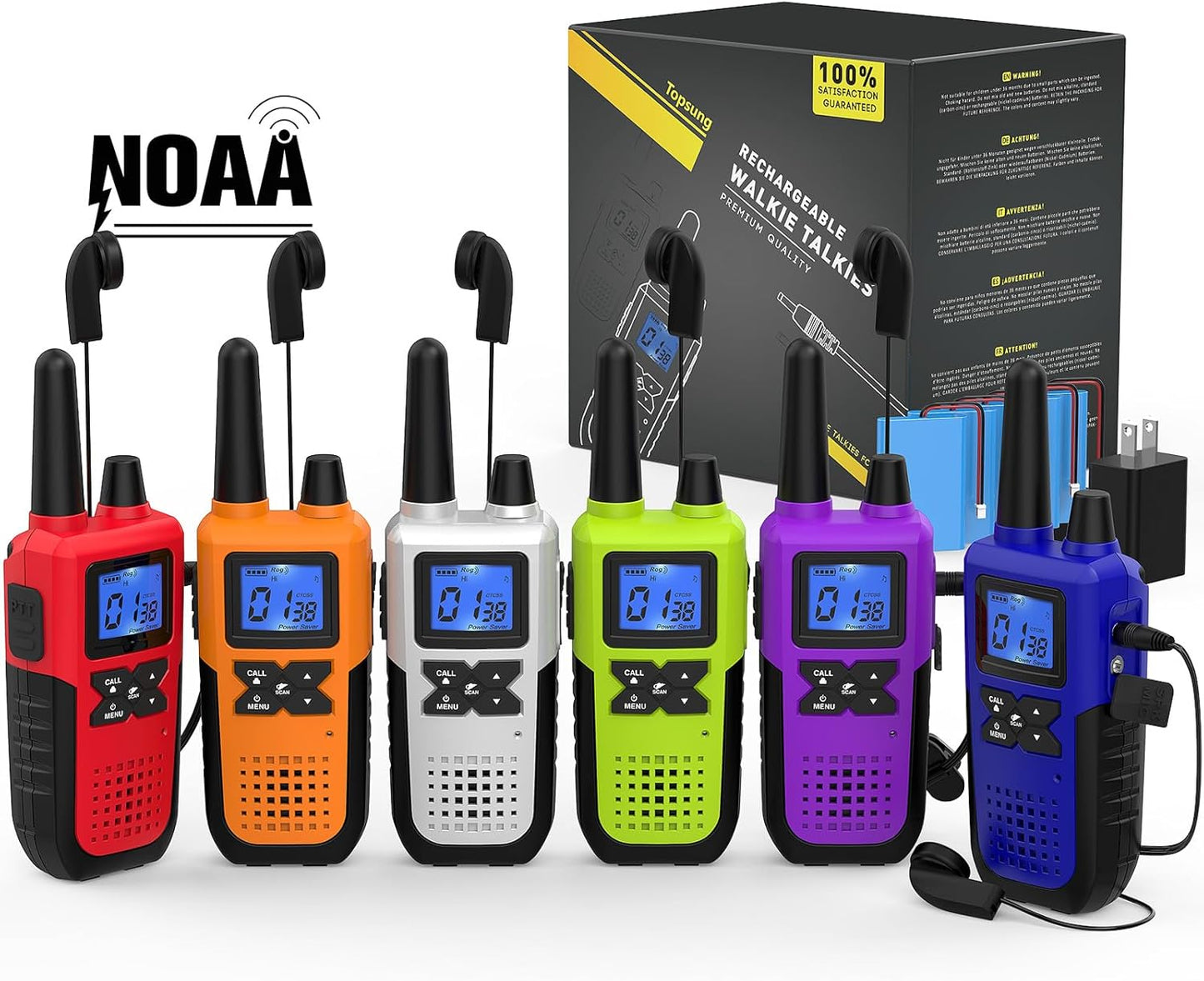 Walkie Talkies Rechargeable for Adults Long Range with Earpiece NOAA Weather Alert, Multi-purpose 2 Way Radio 6 Pack for Team Work Senior Care Kid Adventure Family Camping Hiking Skiing Cruise