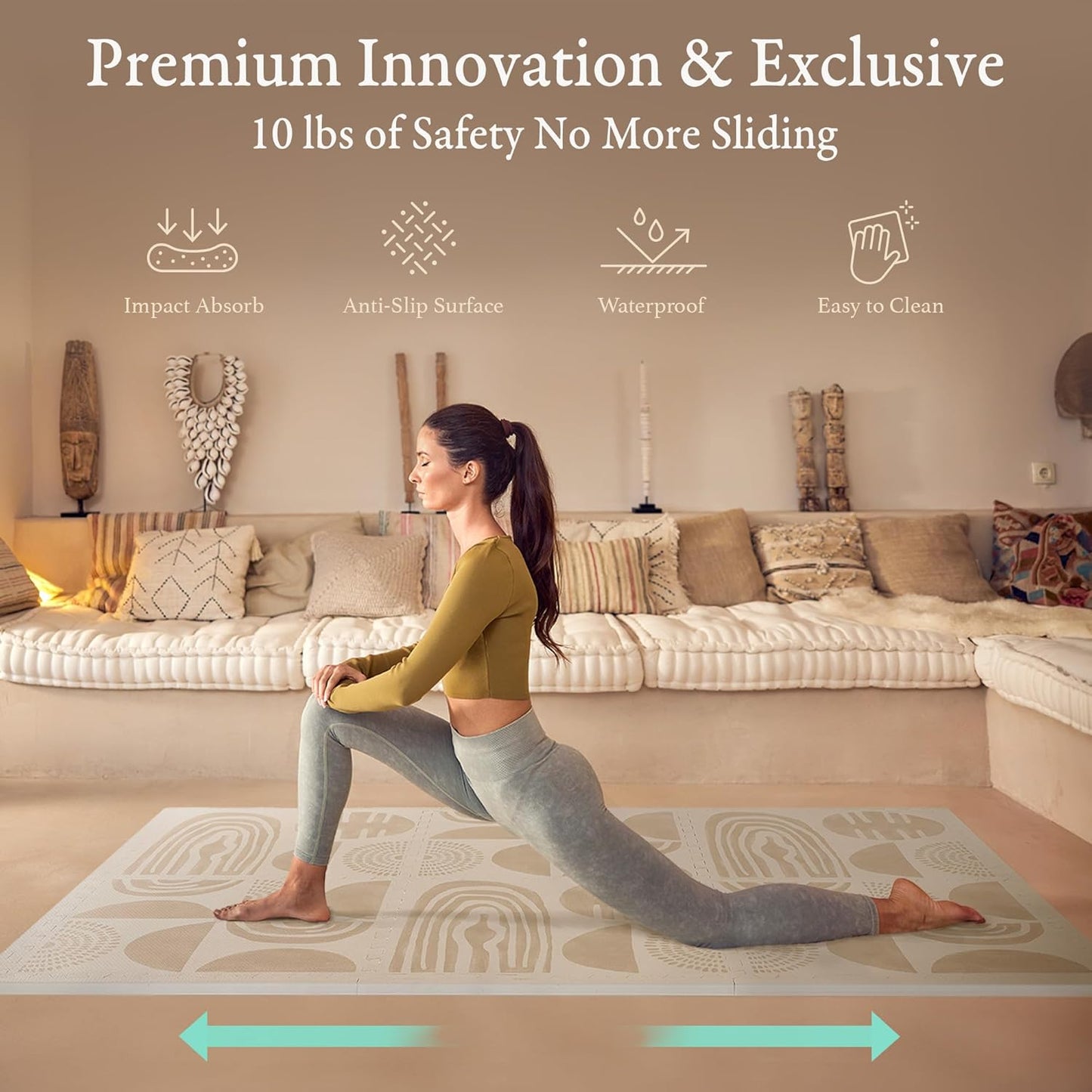 Super 1 Inch Thick Premium Quality Exercise & Baby Foam Play Mats - Expandable & Large Non-Toxic Odorless Floor Mat - 6 Tiles Spacious 6x4ft - Peel-Resistant - Desert Sand