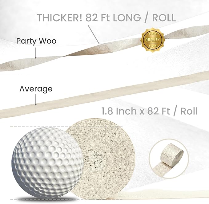 PartyWoo White Crepe Paper Streamers 4pcs 328ft Pack of Sand White Crepe Paper Streamers for Birthday Wedding Baby Shower Engagement Bachelorette Anniversary Graduation Retirement Party Decorations