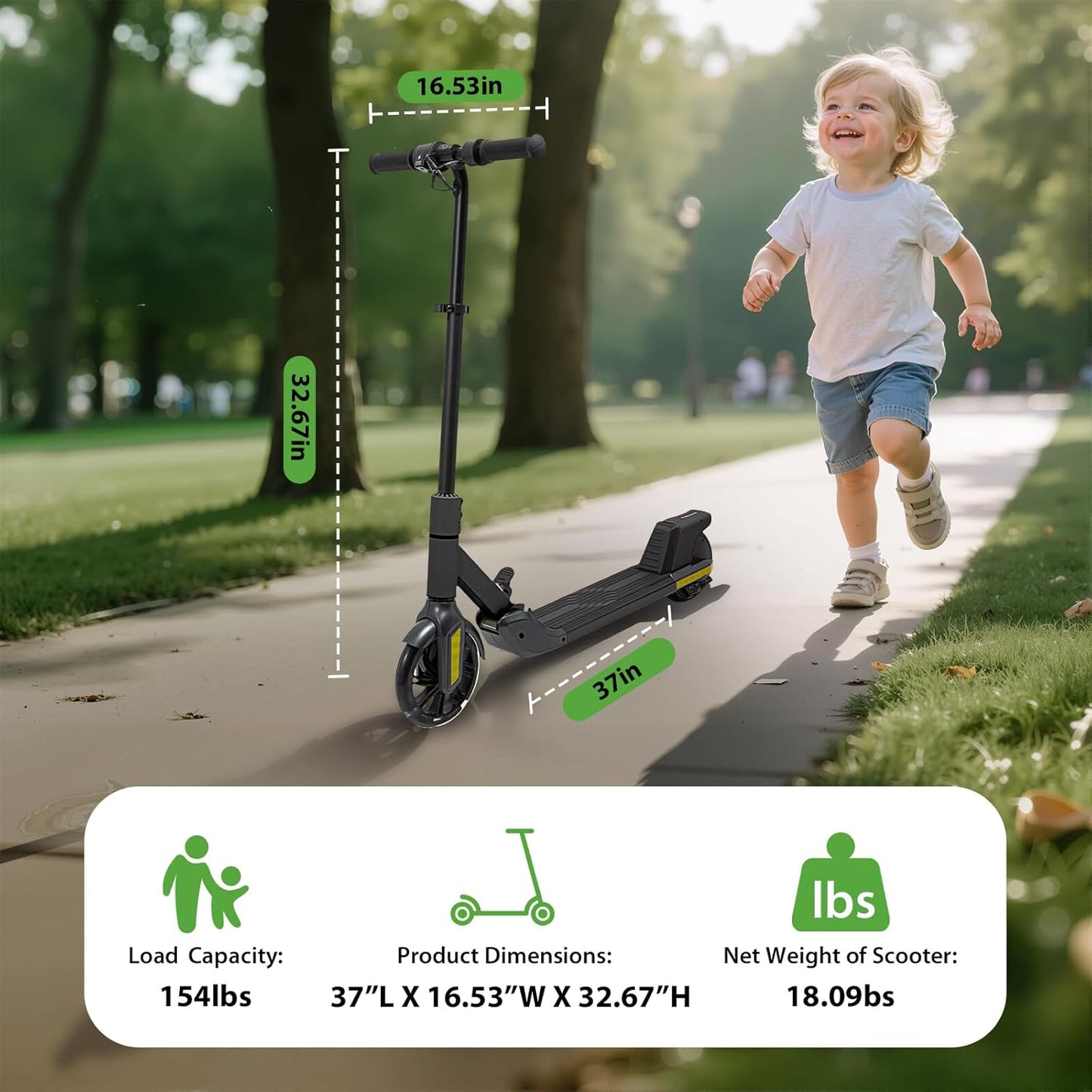 Foldable Children's Electric Scooter (Ages 6-14) - Top Speed 16 km/h, Maximum Range 8 km, 7-inch Illuminated Front Wheel, 6-inch Solid Rear Wheel
