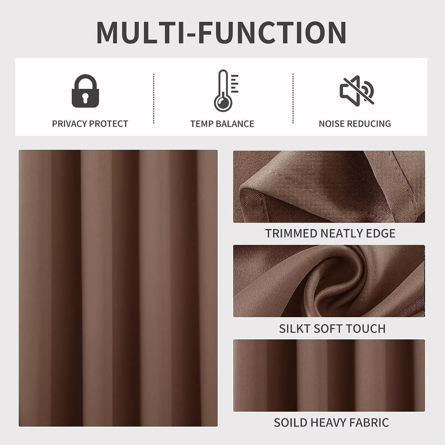 Joydeco Blackout Curtains 63 Inch Length 2 Panels Set, Thermal Insulated Long Curtains& Drapes 2 Burg, Room Darkening Grommet Drapes for Living Room Bedroom Window (W52 x L63 Inch, Brown)